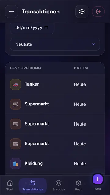 Liste der Buchungen