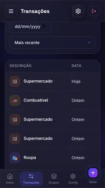 Lista de transações